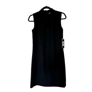 Karl Lagerfeld Sleeveless Black Mock V-Neck Zip Up Dress with Side Slit Sz 2 NWT
